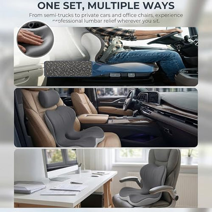 Memory Foam Truck Seat Cushion for Driving, Ergonomic Seat Cushion for Butt & Back Support, Lumbar Support Pillow for Sciatica & Tailbone Pain Relief, Coccyx Pad for Truck Drivers, Office Chair, Car