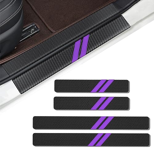 4PCS Door Sill Scratch Protector Stickers Compatible with Challenger Charger Car Threshold Protection Stickers Thickened Carbon Fiber Textured Leather Material Anti-Scratch(Purple) - color: Purple
