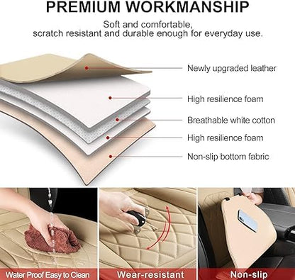 Front Car Seat Covers - Leather Seat Covers with Storage Pocket and Two Belt Pads, Anti-Slip Waterproof Universal Seat Covers for Cars Fit Cars Trucks SUV(Beige,2 Pack) - color: Beige Yellow