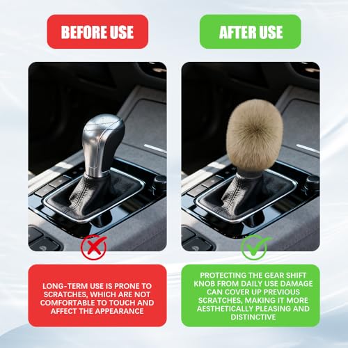 2PCS Plush Car Gear Shift Knob Cover & Handbrake Cover, Shift Knob Protector, Soft Fluffy Gear Handbrake Protective Sleeves, Shifter Lever Brake Handle Warm Plush Set for Cars (Khaki) - color: Khaki