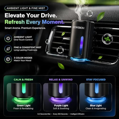 Car Air Freshener - Smart Adjustable 3-Speed Intensity, Rechargeable Humidifier Car Essential Oil Diffuser - Comes with 8 Bottles of 10ml Perfume (Black) - color: Black