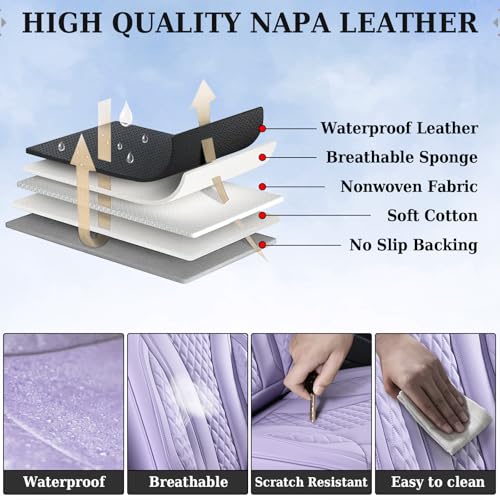 Coverado Purple Car Seat Covers, Back Car Seat Cover, Leather Seat Cover, 3-Pieces Car Seat Cushion, Luxury Seat Cover Seat Protector Universal Fit Most Cars Trucks SUV - color: Purple, size: Back Seat Cover
