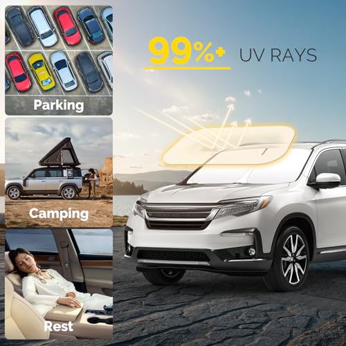 Car Windshield Sun Shade Compatible with 2016-2024 2025 2026 Honda Pilot Accessories Sunshade Custom Foldable Windshield Sun Visor - size: For 2016-2026 Honda Pilot