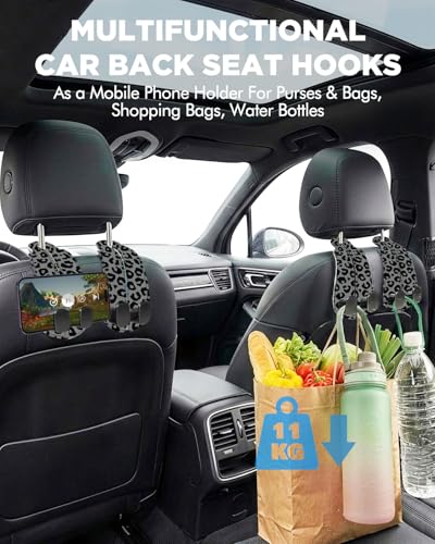 WOCOCN 2 Pack Car Purse Hook for Car Seat Headrest, Double-Sided PrintingPU Leather Purse Holder with Metal Hook, Cute Car Accessories for Women, Men (Car hook - Leopard print A) - color: Car hook - Leopard print A
