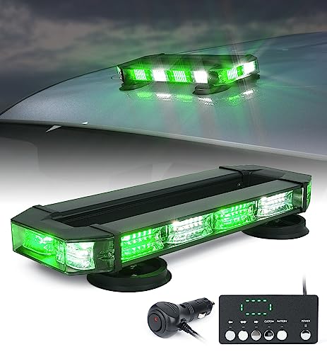 LUMENIX Rooftop Strobe Beacon Lights Bar White Green LED Emergency Caution Traffic Lightbar with Heavy-Duty Magnetic Safety Warning Flashing Light for POV Law Enforcement Vehicles Tow Trucks Snowplow - color: White&Green