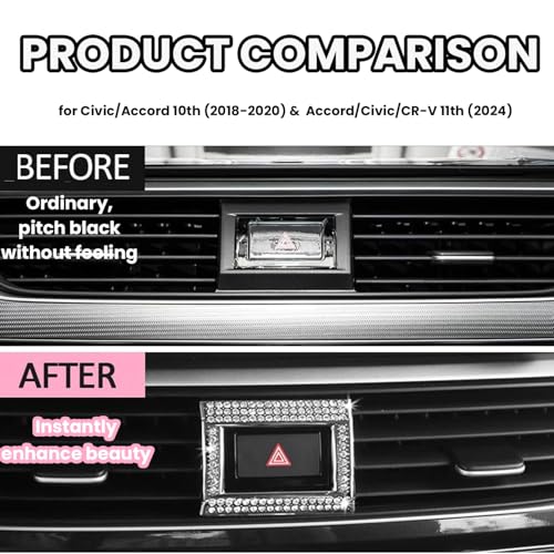 Bling Hazard Warning Button Cover Sticker Compatible with Honda 10th gen Honda Civic/Accord (2018-2022) Zinc Alloy Crystal Warning Light Decal - color: Warning Light Sticker