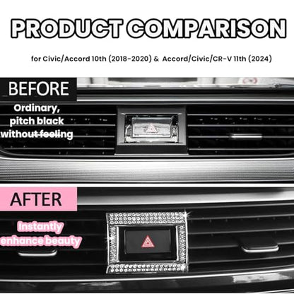 Bling Hazard Warning Button Cover Sticker Compatible with Honda 10th gen Honda Civic/Accord (2018-2022) Zinc Alloy Crystal Warning Light Decal - color: Warning Light Sticker