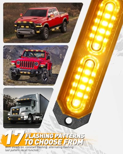 HLauto 1200T Emergency Strobe Grille Lights: 8pcs 12 LED Sync Feature Safety Warning Flashing Lights, Ultra Slim Surface Mount Hazard Caution Lights for Trucks, Vehicles, Car, ATV, UTV (Amber) - color: Amber