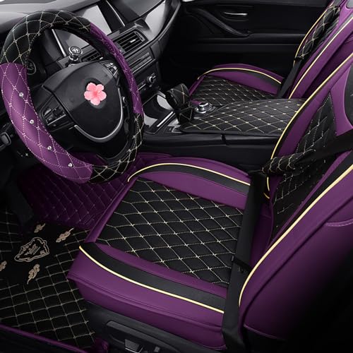 Car Seat Covers Front Seats, Super Luxurious Heavy Universal Duty Waterproof Leather Automotive Vehicle Cover for Cars SUV Pick-up Truck, Non-Slip Seat Pink Car Accessories (2 PCS Front/Purple) - color: 2 PCS Front/Purple