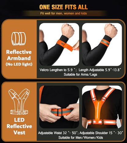 Led Light Up Running Vest Reflective Vest for runners night walking, Rechargeable Reflective Running Vest High Visibility - color: Orange