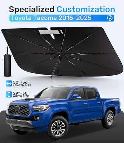 Zanch Upgrade Windshield Sun Shade, Custom Fit for Toyota Tacoma 2016-2025 [Titanium-Silver Reflective Coating] Blocks 99% UV & Heat, Sunshade Umbrella for Tacoma 2016 2017 ... 2022 2023 2024 2025 - size: For Toyota Tacoma (2016-2025)