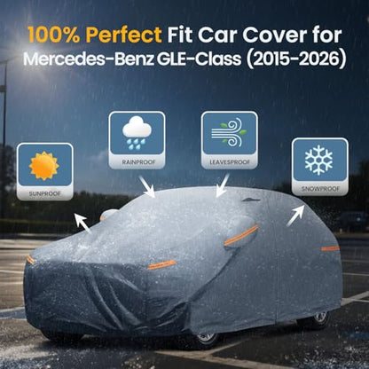 Waterproof Mercedes-Benz GLE350 GLE400 GLE450 GLE43 GLE53 GLE63(2015-2026) Car Cover with Breathable Vents, [2025 Upgrade] Premium Covers with Cotton Liner and Zipper Door,Sun Rain Snow Protection. - color: SUV Car Cover, size: Custom Fit Benz GLE-Class+T