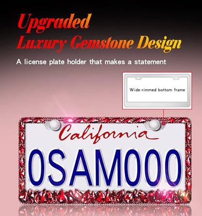 Bling License Plate Frame 1 Pack Rhinestone Bedazzled License Plate Over | Holder Sparkly Diamond Stainless Steel Frame （CPJ-03-Red 1 Pack） - color: CPJ-03-Red 1 pack