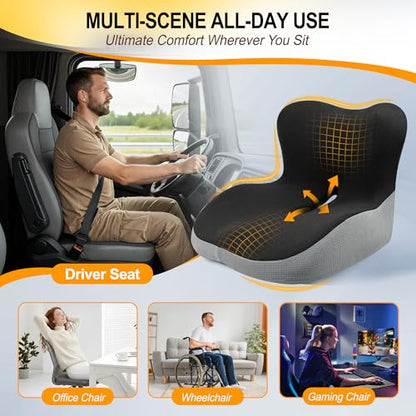 Allaboutsla Memory Foam Car Seat Cushion with Lumbar Support, L-Shaped Ergonomic Design for Long Driving, Pressure-Relief Comfort for Car, SUV, Semi Truck & Office Chair