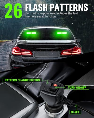 HLauto 1002L Emergency Strobe Traffic Advisor Light Bar: 40 LED Dash Safety Warning Flashing Light, Front/Rear Windshield Visor Lights for Construction Vehicle, Tow/Plow Truck (2x10.7inch, Green) - color: #10 Green