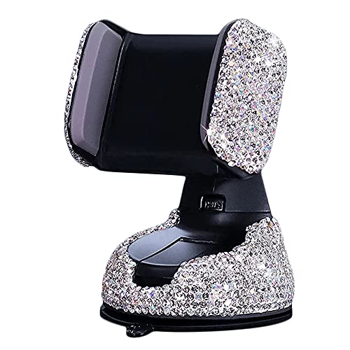 SUNCARACCL Bling Car Phone Holder, 360°Adjustable Universal Rhinestone Crystal Auto Phone Mount Stand Accessories for Windshield Dashboard and Air Outlet (White) - color: White
