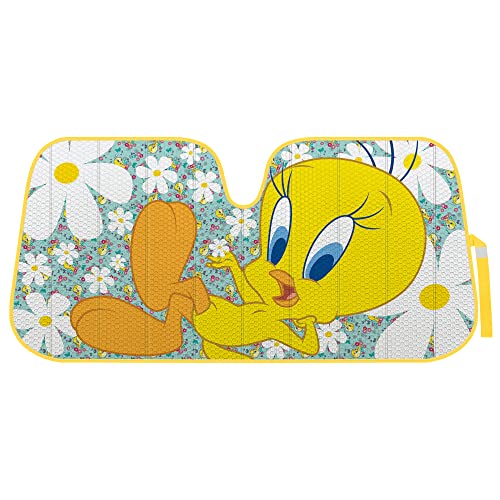 BDK Warner Bros Looney Tunes Tweety Bird Windshield Sun Shade - Accordion Folding UV Block Double Bubble 58 x 27 in Car Accessories - Car Window Shades to Keep Vehicle Cool - color: New Tweety Bird
