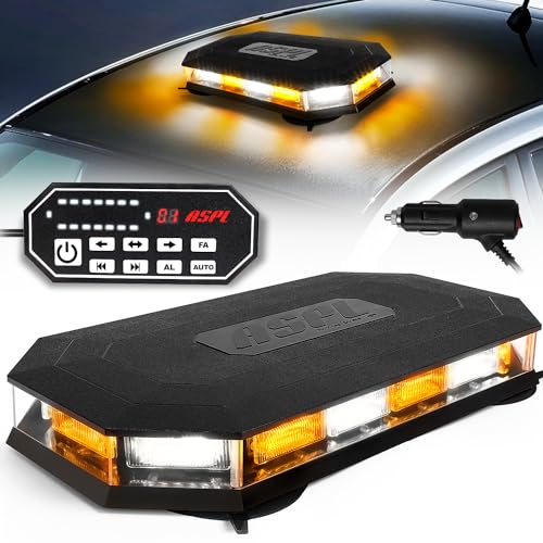 ASPL 16.5 Inch Roof Top Beacon Emergency Strobe Light with Controller 56 LED Magnetic Warning Caution lights bar Traffic Hazard Plow Light for Trucks Vehicles Construction Snowplow (Amber/White) - color: Amber/White