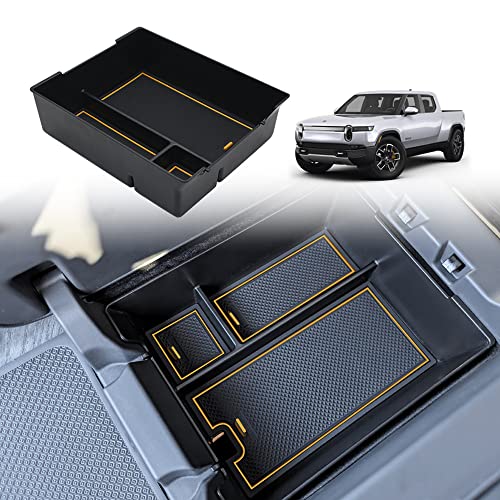 BestEvMod Center Console Organizer Tray Compatible with Rivian R1T R1S 2022 2023 2024 2025 2026 Accessories Center Console Storage Box ABS Material with PVC Trim (W/O Coin, Yellow) - color: Yellow, size: W/O Coin Center Console Organizer Tray