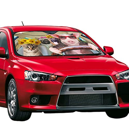 Car Windshield Sunshade Front Window Sunflower Pig Dog cat Drive Sun Visor Protector Foldable Shield Cover for Truck SUV - color: Black13