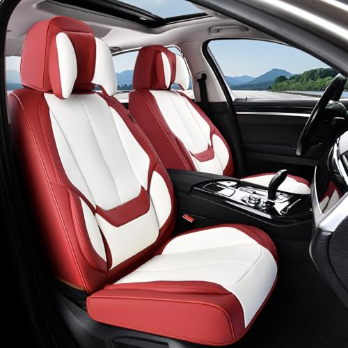 Coverado Seat Covers, Car Seat Covers Front Seats, Car Seat Cover, Car Seat Protector Waterproof, Seat Cushion Nappa Leather with Head Pillow, Carseat Cover Universal Fit for Most Cars (Red&White) - color: Red&White(Pillow), size: Front