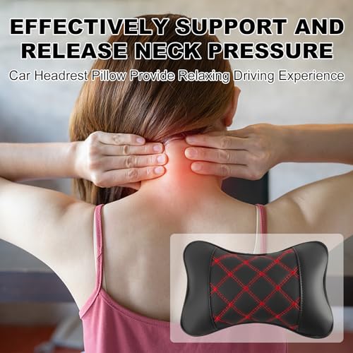 2 Pack Car Neck Pillow PU Leather Automotive Headrest Pillow for Car Support Neck Pain Relief Universal Car Pillow (Red Black) - color: Red Black