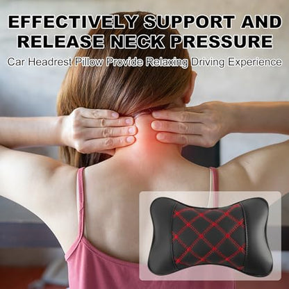 2 Pack Car Neck Pillow PU Leather Automotive Headrest Pillow for Car Support Neck Pain Relief Universal Car Pillow (Red Black) - color: Red Black