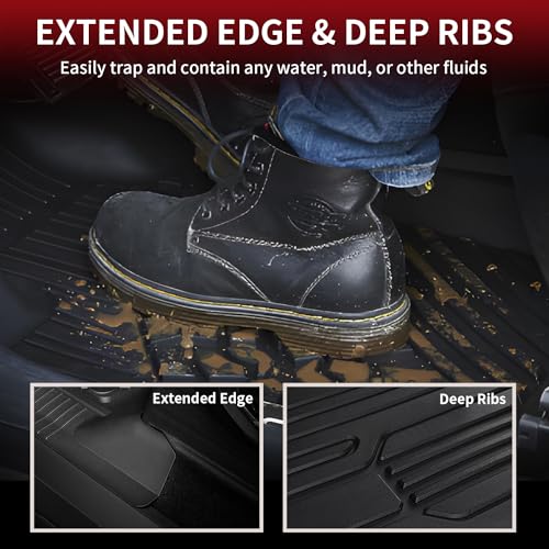 LASFIT Floor Mats for Ford F-150 2021-2026 | F150 Lightning 2022-2025 SuperCrew (Rear w/Fold Flat Storage) Carpet Floor All Weather Car Liners TPE Truck Mats - 1st and 2nd Row, 3pcs Black - style: 1) F-150 SuperCrew| 21-26 | 2Rows w/ Fold Storage
