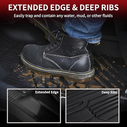 LASFIT Floor Mats for Ford F-150 2021-2026 | F150 Lightning 2022-2025 SuperCrew (Rear w/Fold Flat Storage) Carpet Floor All Weather Car Liners TPE Truck Mats - 1st and 2nd Row, 3pcs Black - style: 1) F-150 SuperCrew| 21-26 | 2Rows w/ Fold Storage