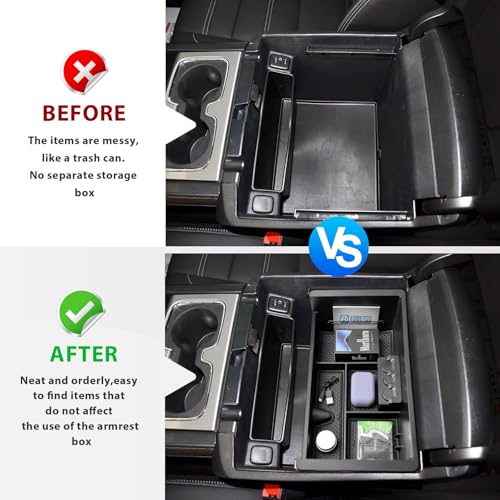 EDBETOS Center Console Organizer Tray Compatible with GMC Sierra 1500 Accessories/Silverado 1500 2014-2018 / Silverado 2500/3500 HD 15-19 /Suburban/Tahoe/Yukon 15-20 Armrest Storage Box (Black Trim) - color: Black