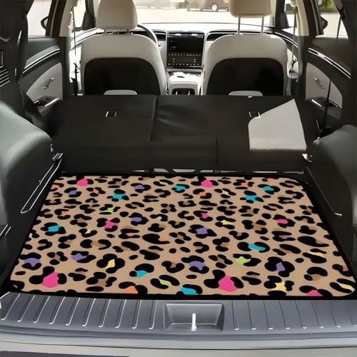 Universal Car Trunk Mat 29" x 39", Colorful Leopard Print All Weather Trunk Protection Cargo Liner, Durable Cargo Mat Rear Trunk Liner,Stylish Vehicle Interior Accessories Suitable for Most Car Models - color: Colorful Leopard Print