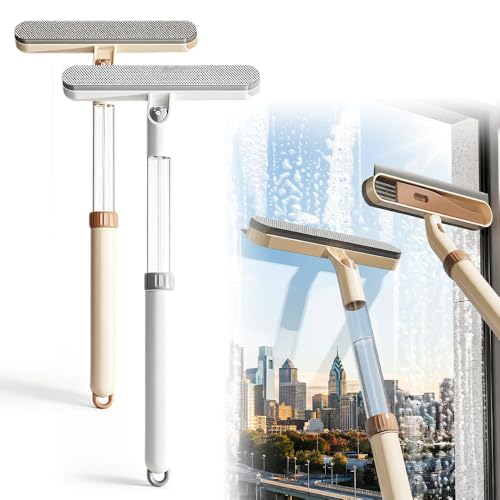 Window Screen Cleaning Brush, 2 in 1 Window Screen Cleaner Tool with Squeegee, Multi-Use Car Windshield Cleaning Tool, Window Washing Kit (White+Khaki) - color: White+khaki