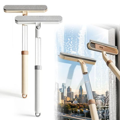 Window Screen Cleaning Brush, 2 in 1 Window Screen Cleaner Tool with Squeegee, Multi-Use Car Windshield Cleaning Tool, Window Washing Kit (White+Khaki) - color: White+khaki