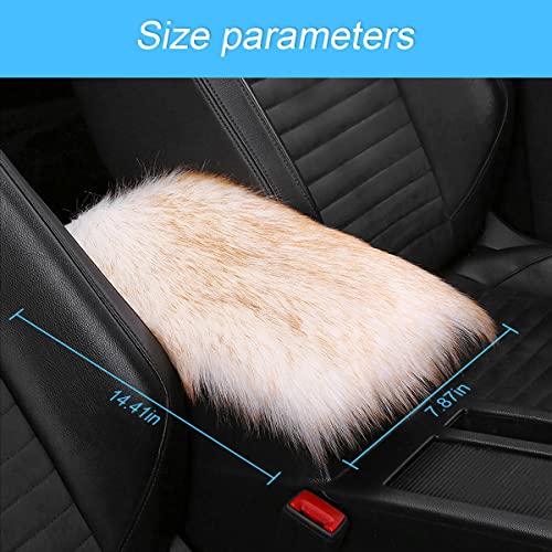 Furry Auto Center Console Cover Pad, 11.8"x7.8" Fluffy Soft Sheepskin Wool Armrest Cushion, Car Interior Accessories for Women and Men (White/Yellow) - color: White/Yellow