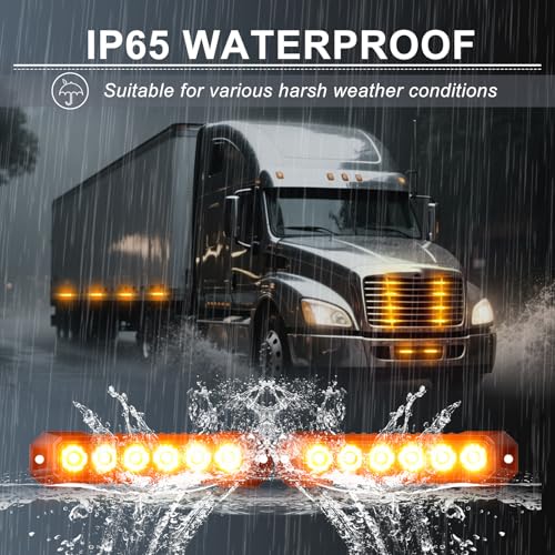 6-LED Amber Emergency Strobe Light Bar, 2PCS Safety Warning Flashing Beacon Sync Feature Lights, Caution Hazard Grille Surface Mount Lamp for Vehicles Trucks Buses ATVS RV Tows Cars