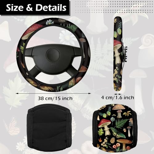 Riakrum 17 Pcs Mushroom Car Seat Covers Mushroom Car Accessories Full Set for Women Men Automotive Rear Front Seat Protector View Mirror Hanging Ornament Steer Wheel Belt Cover (Butterfly Mushrooms) - style: Butterfly Mushrooms