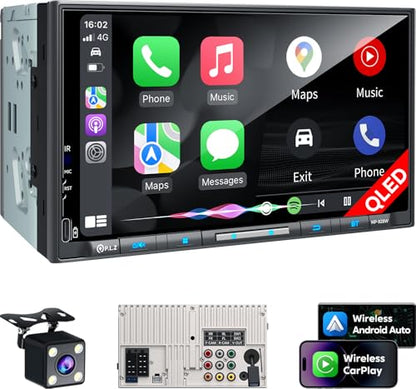PLZ 7" Wireless Double Din Car Stereo Apple Carplay Radio QLED Screen for Car, Android Auto, Bluetooth 5.3, Fast Charger, 1080P Backup Camera, 4.2 Channel Outputs 240W, 2 Subwoofer - size: 7"