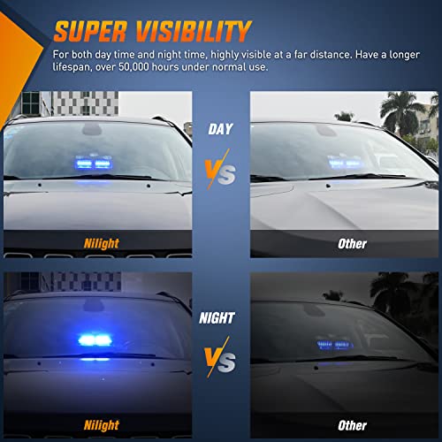 Nilight Blue Emergency Strobe Lights Windshield Hazard Warning Safety Flash with Suction Cups Super Bright LED Strobe Light for Police Enforcement Firefighters Vehicle Truck - color: Blue