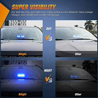 Nilight Blue Emergency Strobe Lights Windshield Hazard Warning Safety Flash with Suction Cups Super Bright LED Strobe Light for Police Enforcement Firefighters Vehicle Truck - color: Blue