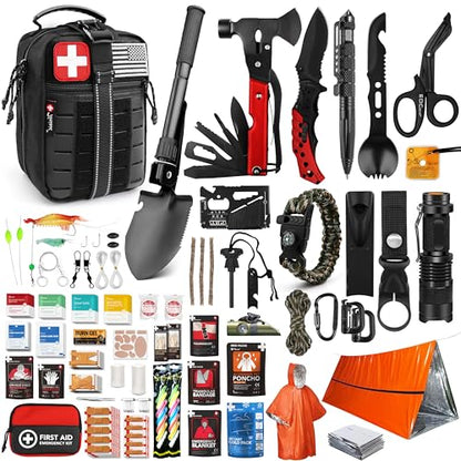 Survival First Aid Kit, 190 Pcs Survival Gear and Medical Supplies, Military IFAK EMT Molle Tactical Pouch for Outdoor, Camping, Hiking, Car, Vehicles and More - color: Black