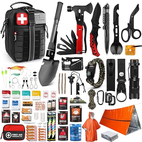 Survival First Aid Kit, 190 Pcs Survival Gear and Medical Supplies, Military IFAK EMT Molle Tactical Pouch for Outdoor, Camping, Hiking, Car, Vehicles and More - color: Black