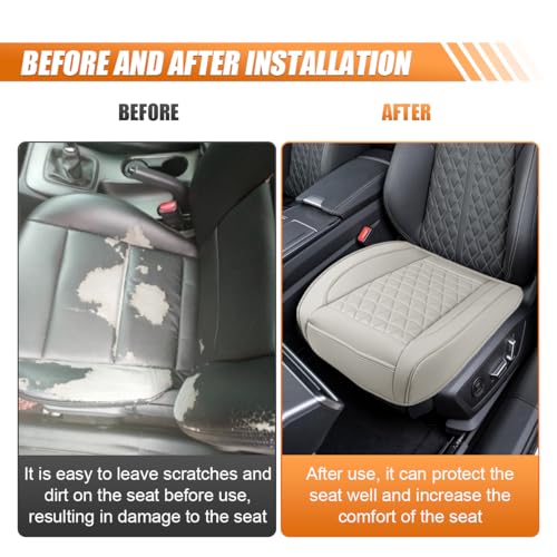 Luxury Faux Leather Car Seat Cover, Anti-Slip Waterproof Universal Front Bottom Seat Protector with Storage Pocket, Triangular Pattern Vehicle Seats Cushion for Sedans, SUVs, Trucks (Grey) - color: Grey
