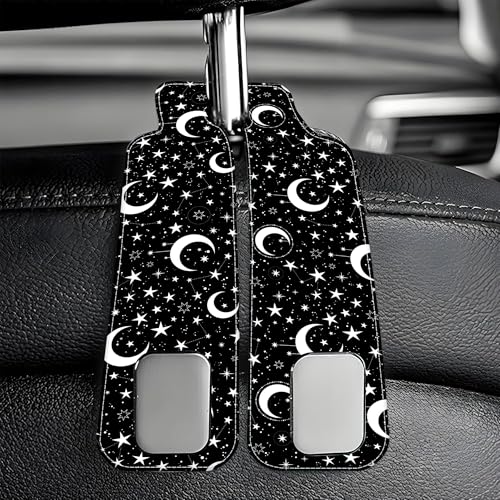 1 Pack Car Seat Headrest Hooks for Purses and Bags White Stars and Moons Bag Purse Holder for Car with Double Metal Hooks Car Purse Hanger Hanging Accessories - color: White Stars and Moons