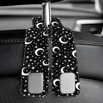 1 Pack Car Seat Headrest Hooks for Purses and Bags White Stars and Moons Bag Purse Holder for Car with Double Metal Hooks Car Purse Hanger Hanging Accessories - color: White Stars and Moons