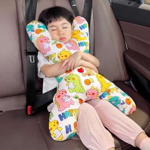 Car Travel Pillow for Kids Adults X-Shaped Car Sleeping Head Support Soft Neck Pillow Head and Body Support Travel Pillow Cushion for Car Seat Pillow Car Aircraft Travel Pillow Headrest for Road Trips - color: X-shaped, Beige Dinosaurs