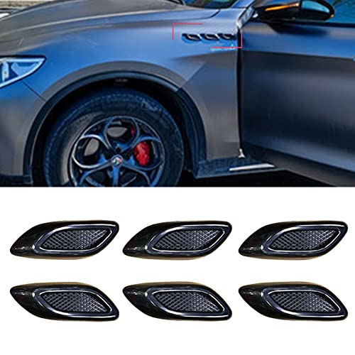 6pcs Curboom Car Fender Trim Decorative Intake Universal Auto Air Flow Bumper Side Vent Decal Scoop Hood Spolier Door Carbon Fiber ABS Chrome Silver Exterior Glossy Black Sticker for Most Cars - style: Black