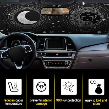 Windshield Sun Shade Foldable Car Front Window Covers for Car Accessories Sun Heat UV Rays Visor Protector Protection for Universal Cars SUV Truck (Sun Moon) - style: Sun Moon