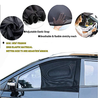 Car Front Window Sun Shade - 2 Pack Breathable Mesh Side Window Shade Sunshade UV Protection for Driver Family Pet on Front seat, Curtain with Two Holes to See Rearview Mirror, Size M - size: Medium-front Window