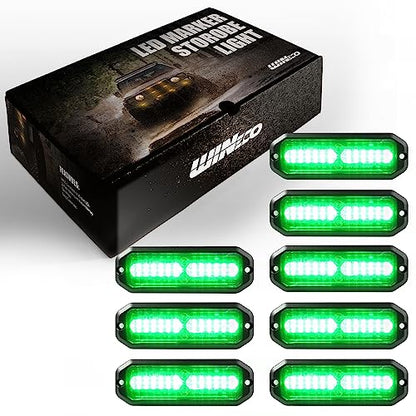 WINECO Green 8pcs Ultra Slim LED Emergency Strobe Police Lights, Surface Mount Grill Grille Hazard Safty Warning Flashing Light for Volunteer Trucks Vehicles - color: Green