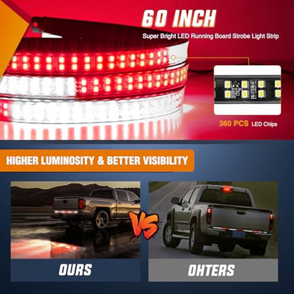 Nilight 60 Inch Truck Tailgate Strobe Light Strip Tail Emergency Bar Rear Window Warning Lamp Ultra-Bright Double Row 360 LED for Pickup Trailers Construction Vehicles Car SUV, Red White - color: 60" Tailgte Strobe Red White
